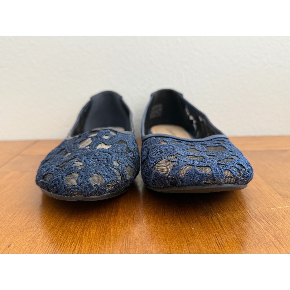 Greatonu Navy Blue Floral Lace Mesh Ballet Flats Leather Insole Size 8 - Picture 5 of 7